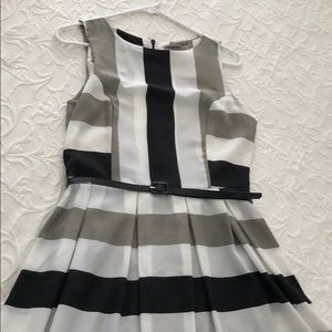 Bailey Blue White, gray and black striped dress.